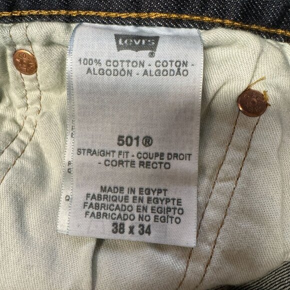 Levis 501 Jeans Mens 38 x 34 Blue Dark Wash Straight Leg Button Fly Denim - Picture 4 of 10